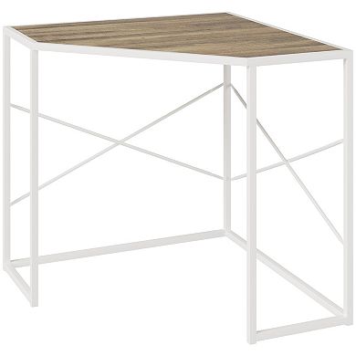 Corner Computer Desk. Writing Table With Steel Frame For Small Spaces, White
