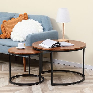 Round Nesting Coffee Table Set Of 2 Stacking Accent Tables