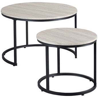 HOMCOM Round Table Set of 2 Nesting Tables Metal Frame