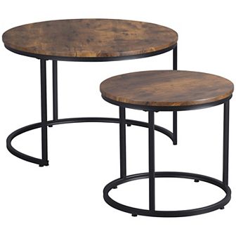 Round Nesting Coffee Table Set Of 2 Stacking Accent Tables