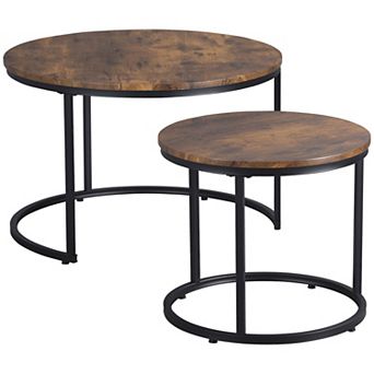 HOMCOM Round Table Set of 2 Nesting Tables Metal Frame