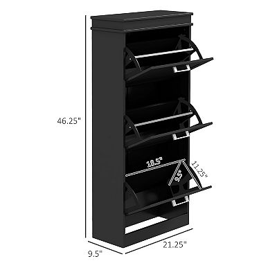 Homcom Modern Shoe Cabinet With 3 Flip Drawers For 15 Pairs Of Shoes Black