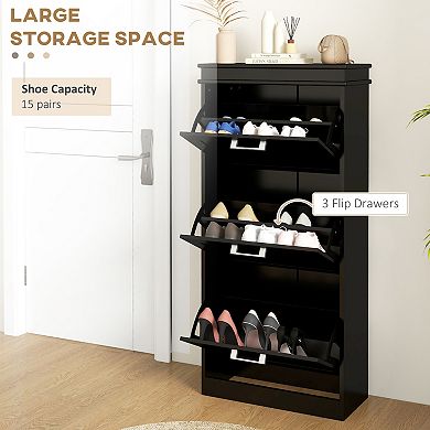 Homcom Modern Shoe Cabinet With 3 Flip Drawers For 15 Pairs Of Shoes Black