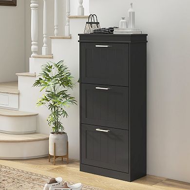 Homcom Modern Shoe Cabinet With 3 Flip Drawers For 15 Pairs Of Shoes Black