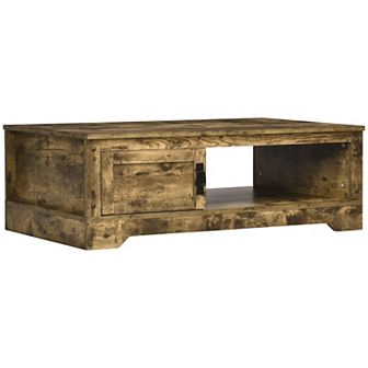 Vintage Style Coffee Table W/ Cabinet, Storage Compartments, Living Room