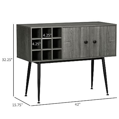 Buffet Cabinet, Storage Sideboard With 9-bottle Wine Rack Distressed, Grey