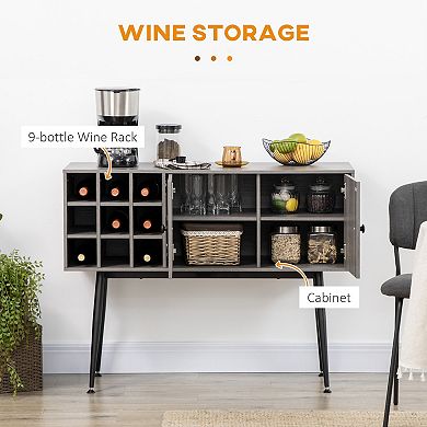Buffet Cabinet, Storage Sideboard With 9-bottle Wine Rack Distressed, Grey