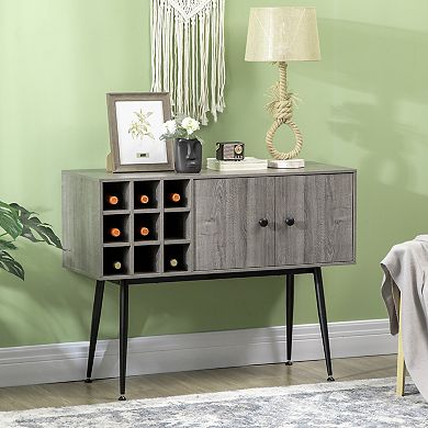 Buffet Cabinet, Storage Sideboard With 9-bottle Wine Rack Distressed, Grey