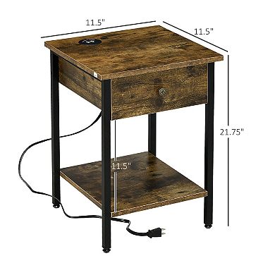 End Table With Wireless Charging Station, 2 Usb Ports, Rustic Brown
