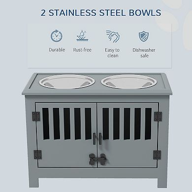 Pawhut Dog Food Storage Cabinet With Bowls & Dog Feeding Station