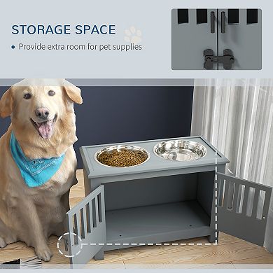 Pawhut Dog Food Storage Cabinet With Bowls & Dog Feeding Station