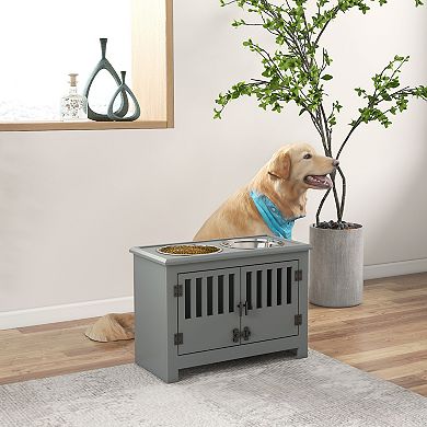 Pawhut Dog Food Storage Cabinet With Bowls & Dog Feeding Station