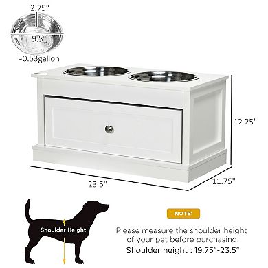 Elevated Dog Bowls Feeding Station W/ Stainless Steel Bowls Storage Drawer Brown