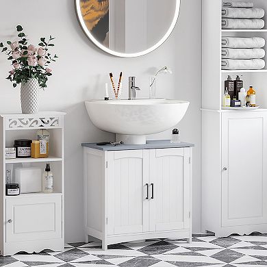Pedestal Under Sink Cabinet W/ Doors, Bathroom Storage Vanity Unit, White
