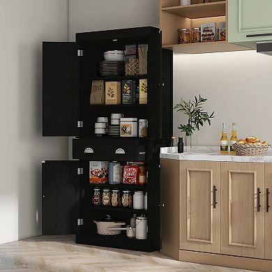 Homcom 72" Kitchen Pantry Cabinet With Drawer, 2 Cupboards