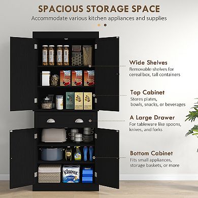 Homcom 72" Kitchen Pantry Cabinet With Drawer, 2 Cupboards