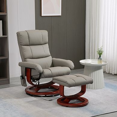 Recliner Chair With Ottoman, Swivel Wood Base, Remote And Side Pocket, Grey