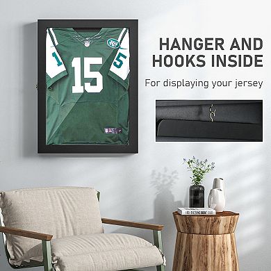 Athletic Jersey Shadow Frame Square Lockable Display Case With Brass Hook Hanger