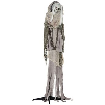Outsunny 72inch Animated Prop Skeleton Witch, Indoor Halloween Decorations