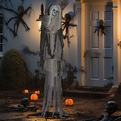 Outsunny 72inch Animated Prop Skeleton Witch, Indoor Halloween Decorations
