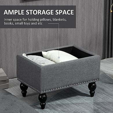 25" Fabric Tufted Storage Ottoman Bench With Removable Top Lid & Wood Legs