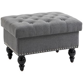25" Fabric Tufted Storage Ottoman Bench With Removable Top Lid & Wood Legs