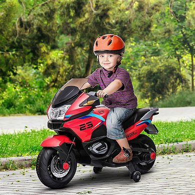 Battery-operated Ride-on Vehicle Motorbike For Kids W/ Training Wheels, Red