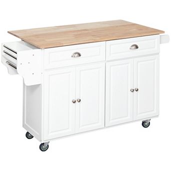 58" Kitchen Island Cart Modern Drop Leaf Storage Trolley Shelf On Wheels, White