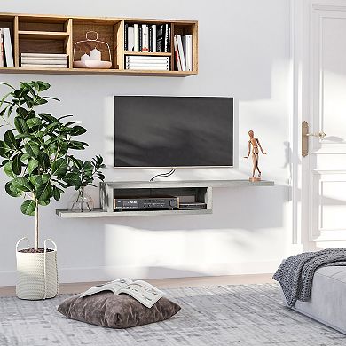 HOMCOM Wall Mounted Media Console, Floating Stand Component Shelf, Entertainment Center Unit