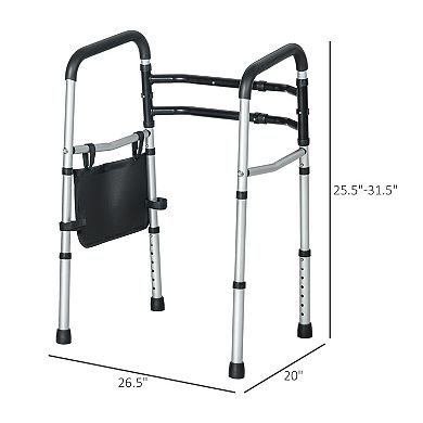 Homcom Toilet Safety Rails W/ Adjustable Height Width Rubber Tips Storage