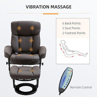 Massage Sofa Recliner Chair W/ Footrest 10 Vibration Points Faux Leather, Brown