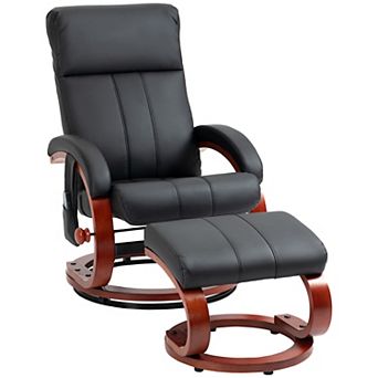 Faux Leather Recliner Chair With Ottoman W/ 10 Vibration Points & Remote, Black