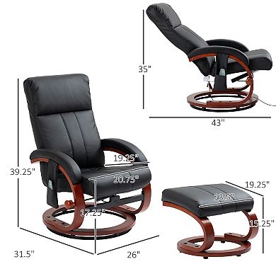 Faux Leather Recliner Chair With Ottoman W/ 10 Vibration Points & Remote, Black
