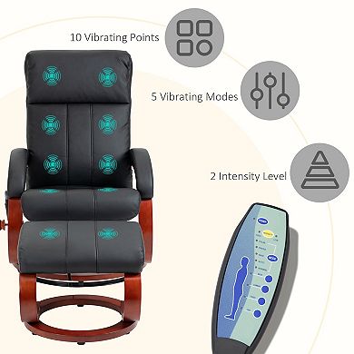 Faux Leather Recliner Chair With Ottoman W/ 10 Vibration Points & Remote, Black