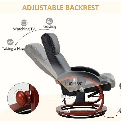 Faux Leather Recliner Chair With Ottoman W/ 10 Vibration Points & Remote, Black