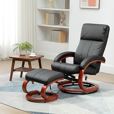 Faux Leather Recliner Chair With Ottoman W/ 10 Vibration Points & Remote, Black