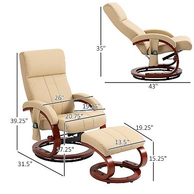 Faux Leather Recliner Chair With Ottoman W/ 10 Vibration Points & Remote, Beige