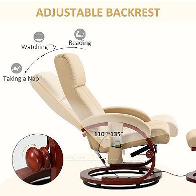 Faux Leather Recliner Chair With Ottoman W/ 10 Vibration Points & Remote, Beige