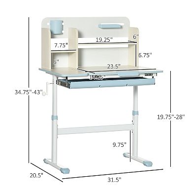 Height Adjustable Kids Desk With Tilt Desktop Drawer, Storage Shelf, Blue