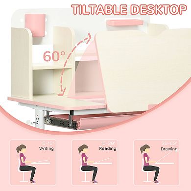 Qaba Lift-Top Height Adjustable Desk Kids Homework Desk Workstation,