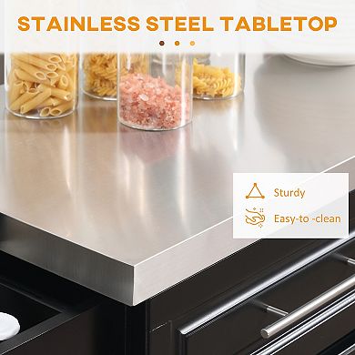 Rolling Stainless Steel Counter Kitchen Cart Storage Cabinet W/ Drawers & Rack