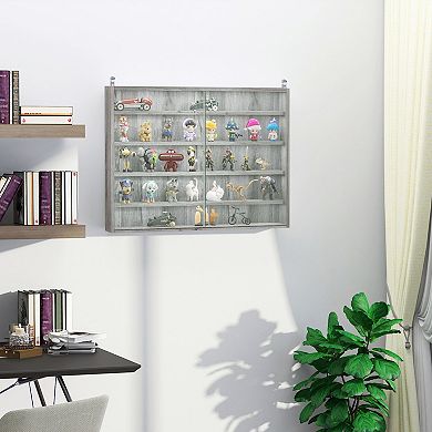 HOMCOM 5-Tier Display Cabinet, Glass Display Case with 2 Doors and Adjustable Shelves, Wall-Mounted