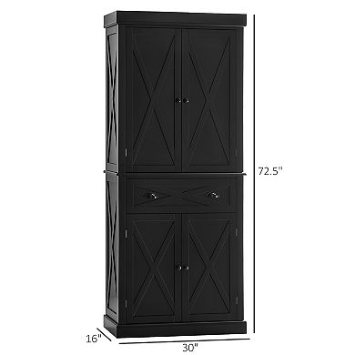 Homcom Farmhouse Kitchen Pantry, 6-tier Cabinet Organizer W/ 4 Shelves