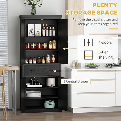 Homcom Farmhouse Kitchen Pantry, 6-tier Cabinet Organizer W/ 4 Shelves