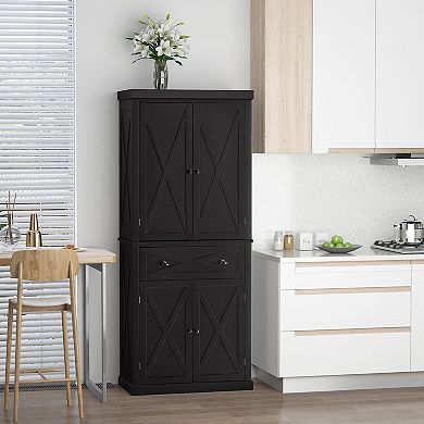 Homcom Farmhouse Kitchen Pantry, 6-tier Cabinet Organizer W/ 4 Shelves