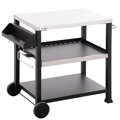 Outsunny Movable Stainless Steel 3-shelf Outdoor Grill Cart W/ Side Handle