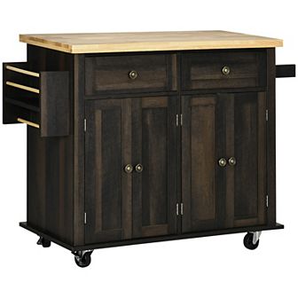 Modern Rolling Kitchen Island Cart W/ Storage, Spice Rack, Towel Rack & Drawers