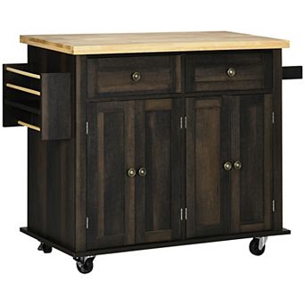 Modern Rolling Kitchen Island Cart W/ Storage, Spice Rack, Towel Rack & Drawers