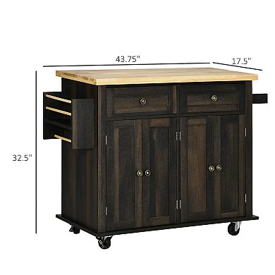 Modern Rolling Kitchen Island Cart W/ Storage, Spice Rack, Towel Rack & Drawers