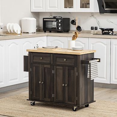 Modern Rolling Kitchen Island Cart W/ Storage, Spice Rack, Towel Rack & Drawers